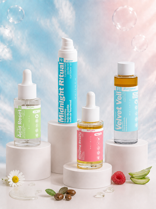 Night Repair Ritual de Luminesse Paris, routine de soins visage du soir en quatre étapes.